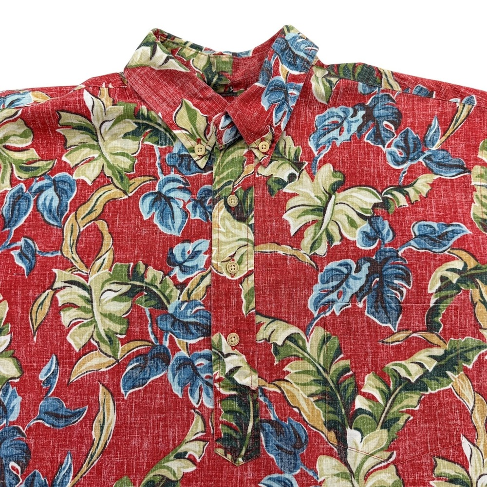 Reyn Spooner Shirt Mens L Red Short Sleeve Button Floral Hawaiian Aloha Popover